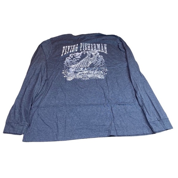 Flying Fisherman Men's 2X T-Shirt Fishing Tarpon Outlaw Long Sleeve Blue Heather - Picture 1 of 8